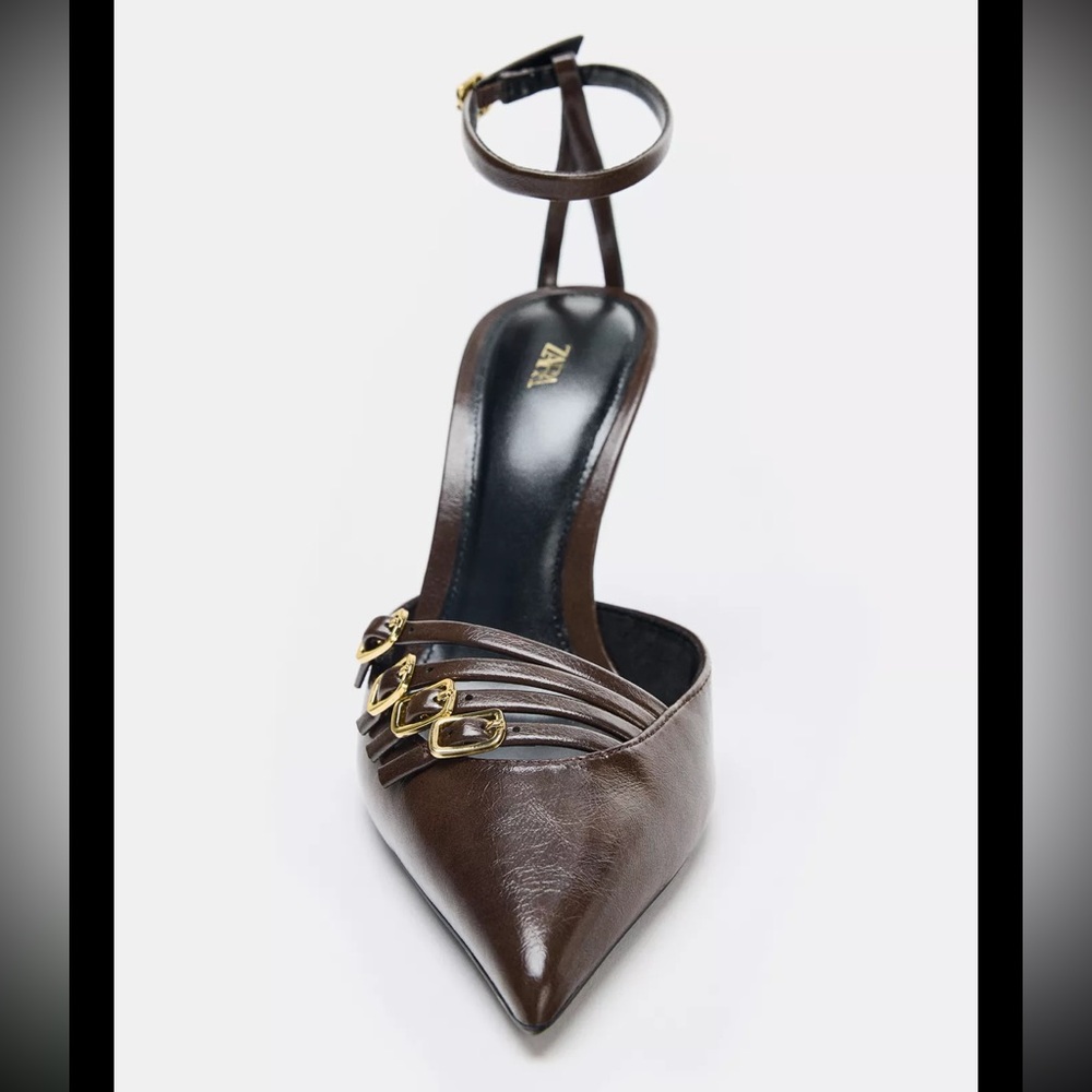Zara Dark Brown Buckle Heels - Picture 2 of 7